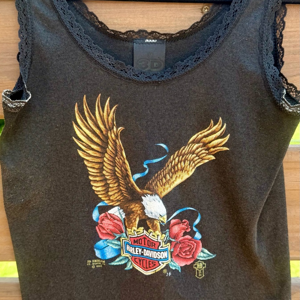 Vintage Harley-Davidson Black Lace Trim Tank Top